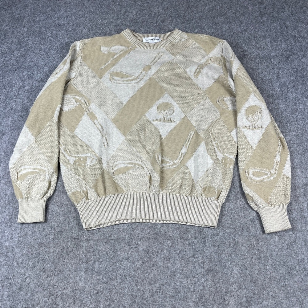 Cypress Links Argyle Sweater Mens 44 Tan Golf Club Intarsia Cotton